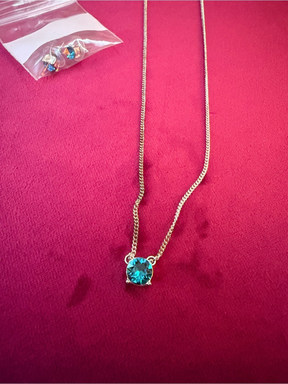 Silver Necklace with Teal Blue Crystal Pendant - Women's Jewelry